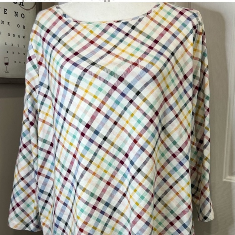 Talbots Plus Size 2X Cotton Multicolor Plaid Long Sleeve Top